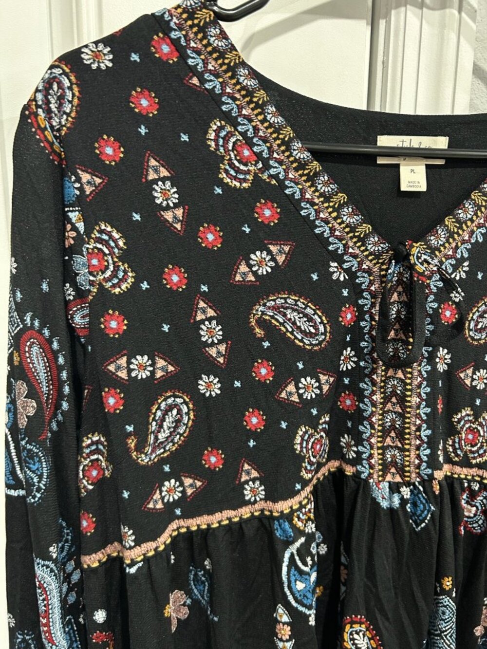 Style & Co Paisley Floral Long Sleeve Blouse Black Sz Large Petite Witchy Boho - Picture 4 of 13